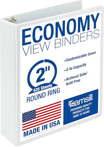 Samsill 2 Inch 3 Ring Binder Economy Round Ring Clear View Cover 425 Sheet Capacity - for School Home Office - White