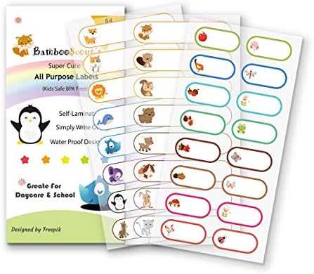 Baby Bottle Labels for Daycare,School, Waterproof Write-On, Self-Laminating Name Labels, Tags, Sticker Multiple Colors(Animal Friends)