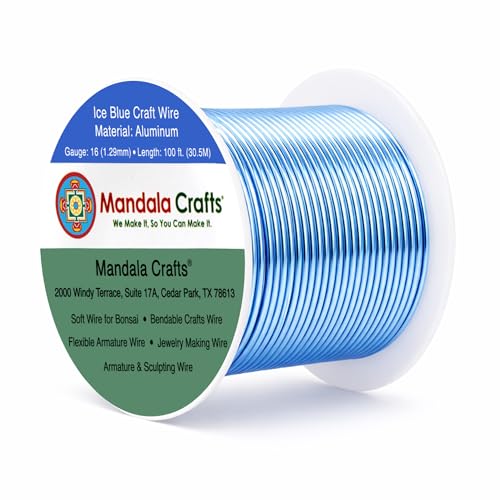 Image of Mandala Crafts 16 Gauge Ice Blue Anodized Aluminum Craft Wire, 100 FT | Colored, Flexible, Bendable, for Bonsai, Armature, Sculpting, Wire Wrapping, Jewelry Making, Weather & Tarnish Resistant