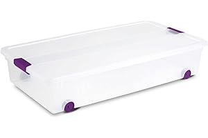 Sterilite 60 Qt ClearView Underbed Storage Box with Wheels and Latch Lid...