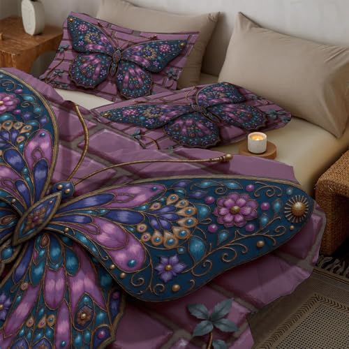 Parure de lit en microfibre anti-plis avec fermeture éclair rose - 5