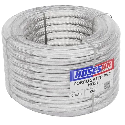 35mm 20 Metre Clear Corrugated PVC Tube Flexible Plastic Pond Hose Garden Home Tubing Pipe for Protecting Electrical Cables