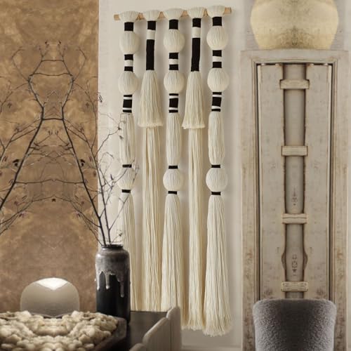 Macrame Wall Hanging Tassels Sphericity Cotton Textile Hanging Geometric Yarn Wall Art for Bedroom Living Room Decor 15.7" W x 39" L