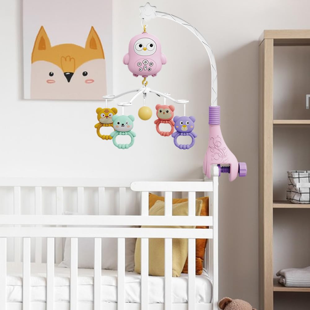 Mobile Musical Bébé, Cloche de Lit Bébé Rotatif à 360° avec Projecteur Veilleuse Musical, Carillons Suspendus Hochet Animaux Jouet éducatif Bébé, avec Support Mobile, Cadeau de Naissance