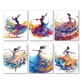 Bgohrd Watercolor Girl Dancing Poster, Colorful Ballet Painting Wall Art Decor, Women Dancers Poster For Home Dance Room, Elegant Gifts For Ballerina Dance Enthusiast Women, Set Of 6 -C01