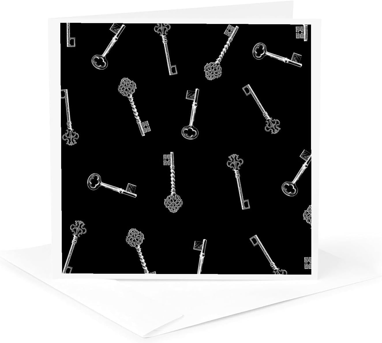 3dRose Greeting Cards, 6 x 6 Inches, Pack of 12, Black Keys Pattern, Antique Skeleton Keys (gc_161513_2)