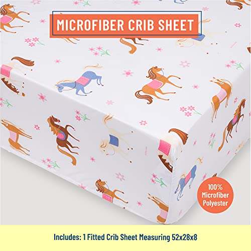 Wildkin Microfiber Fitted Crib Sheet For Boys & Girls, Crib Sheets Measures 52 X 28 Inches, Soft & Breathable Fabric Crib Sheets For Kids, Fits Standard Crib Mattress (Horses) #TOP1