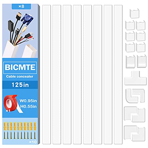 Cord Hider - Cord Channel Cable Concealer - Cord Cover Wall - Easy Install Cable Management System for Small 2-3 Wires - Cable Raceway Kit Home Office - 8X L15.7 W0.94 H0.55