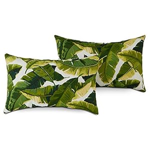 South Pine Porch Outdoor 19×12-inch Rectangle Accent Pillow, Set of 2, Palm Leaves White 2 Count