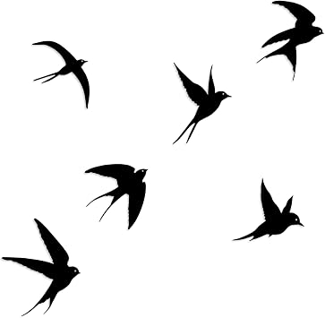 Pduoduo Birds Metal Wall Decor,6pcs Black Birds Metallic Wall Art Decor,Swallow Metal Outdoor Hanging Decorative,Bird Wall Sculpture for Home Kitchen Patio Living Room Bathroom Garden