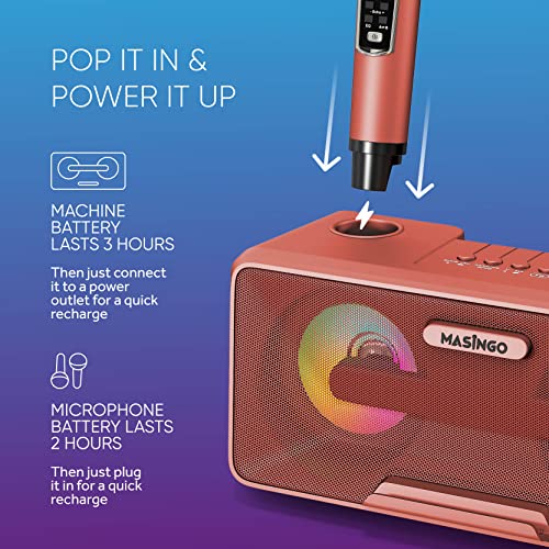 Masingo Karaoke Machine For Adults And Kids With 2 Wireless Microphones, Portable Bluetooth Singing Speaker, Colorful Led Lights, Pa System, Lyrics Display Holder & Tv Cable - G2 Fire Pink #TOP4