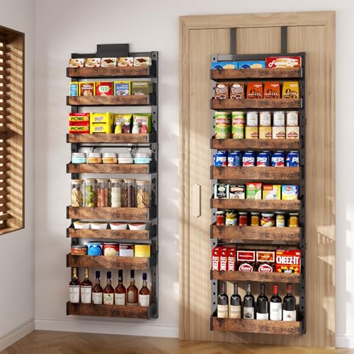 8-Tier Over The Door Pantry Organizer, Heavy-Duty Metal Wall Mount or Hanging Spice Rack, behind the door storage Shelves with Adjustable Basket, Back of Door Organizer for Kitchen Cabinet and Closet