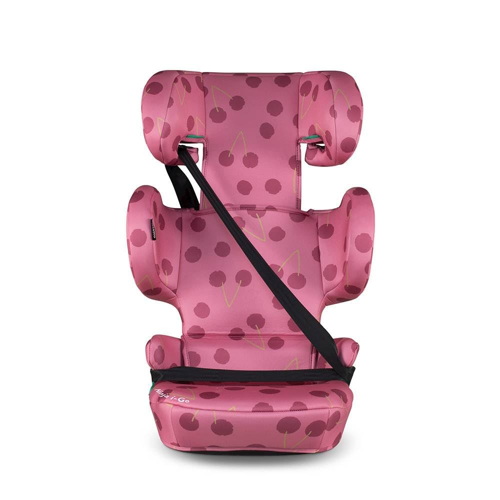 Cosatto Ninja i‑Go faltbarer Kindersitz | Reise-Booster Gruppe 2/3 – von 100 bis 150 cm | ultra-kompaktes, leichtes Design – ISOFIT oder Fahrzeuggurt | i-Size R129 Sicherheit (Cherry Pie)