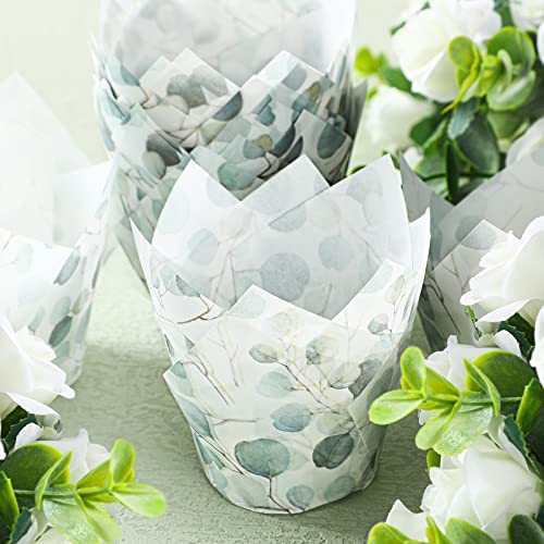 200 Pieces Green Tulip Cupcake Wrappers Liners Tulip For Baking Eucalyptus Cupcake Liners Mini Baby Shower Cupcake Baking Rustic Birthday Party Decorations For Bridal Shower Wedding Festival Party #TOP2