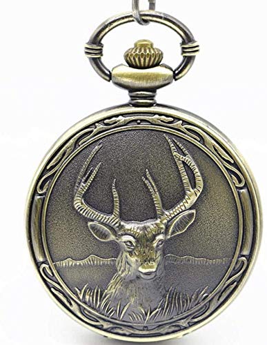 LXLH Reloj de Bolsillo y Cadena, Exclusivo Reloj de Bolsillo con Colgante de Collar con diseño de Motor de Locomotora Delantera de Ciervo de Bronce Retro con Cadena Fob para Hombre y Mujer Cover