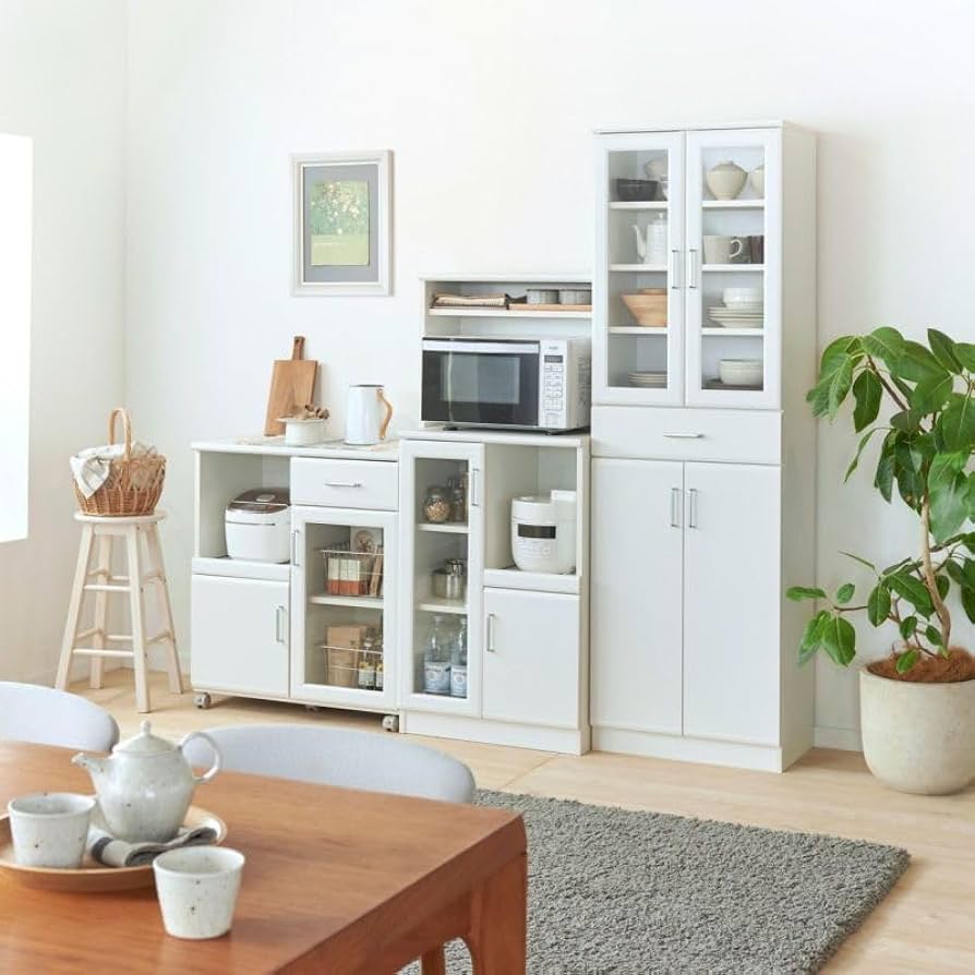 Amazon｜白井産業 レンジ台 食器棚 ホワイト 白 幅58.6 高さ