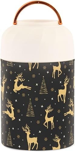 Miniatura 2 de MCHIVER Christmas Gold Deer Trees Food Jar with Spoon Stainless Steel Vacuum Insulated Food Container 17 oz Thermos for Lunch