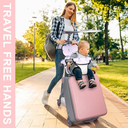 Image of 20 Inch Carry on Luggage with Seat for Kids Expandable Ride on Suitcase with Spinner Wheels and Locks for Travel, Pink, 18.5 x 13.39 x 35.83 inches, Sunshade Style