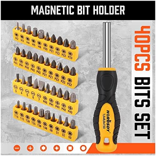HORUSDY 58-piece Magnetic Screwdrivers Set with Case, Include Phillips, Slotted, Pozidriv, Square, Hexagon, Torx and Magnetizer demagnetizer Screwdriver Set for Tools for Men