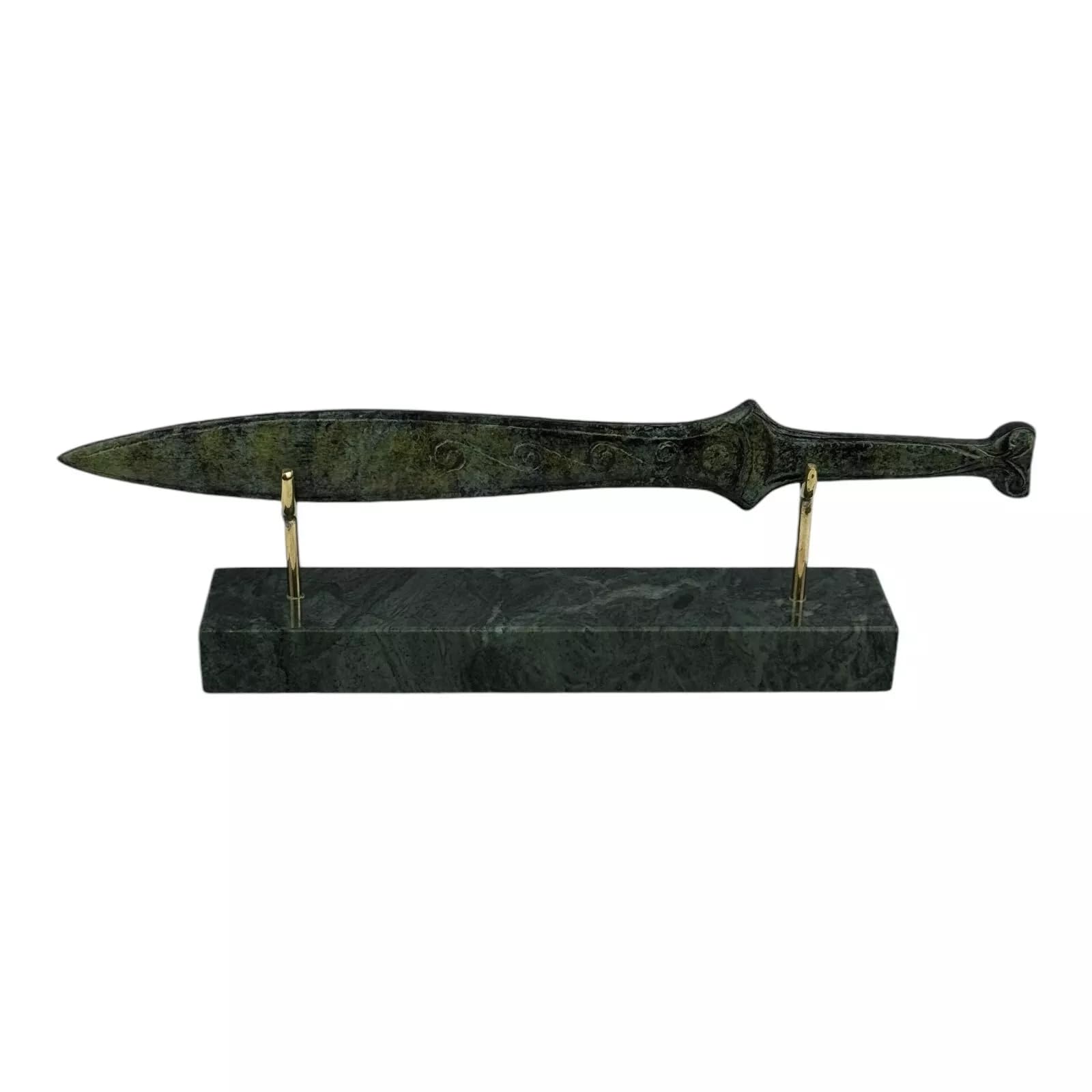 Pequeña espada espartana antigua griega de bronce de metal en oxidación verde