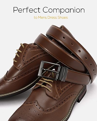 Image of Chaoren Leather Ratchet Belt 2 Pack Dress with Click Sliding Buckle 1 3 /8 inch in Gift Set Box - Adjustable Trim to Fit