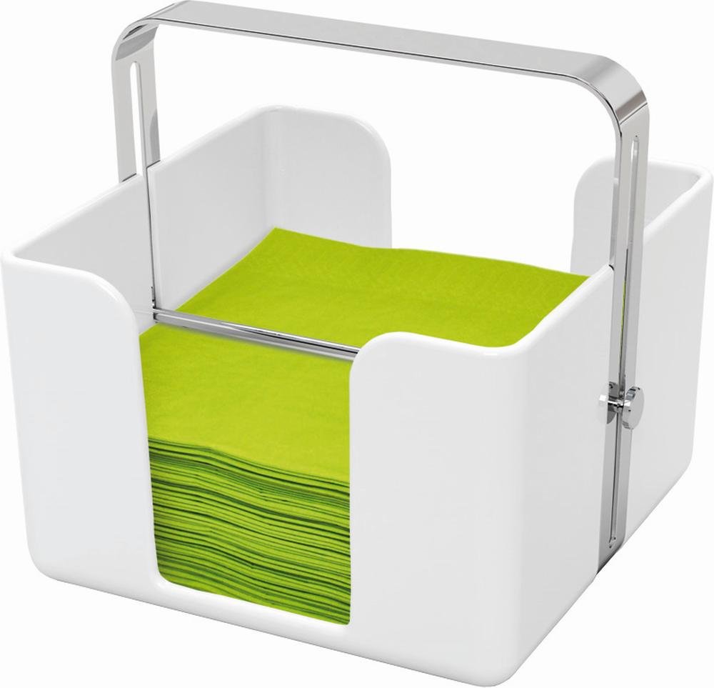 APS 11766 PROFI Weiß Melamine Servietten Halter mit Anti-Rutsch-Füßen und Metall Gewicht, für 150 Servietten 1/4 Falten, 18,5 x 18,5 x 18 cm
