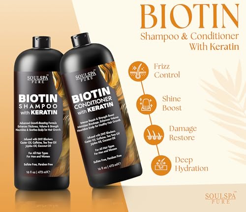 Image of Biotin Shampoo and Conditioner Set with Keratin - Sulfate-Free Advanced Anti-Thinning, Hair Growth Shampoo and Conditioner Combo Repair Formula - with DHT Blockers, for Men & Women - 16 fl oz each