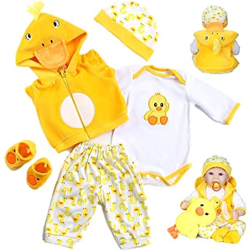 Reborn Baby Dolls Clothes 22 inch Outfit Accessories Yellow Duck 5pcs Set for 20-22 Inch Reborn Doll Newborn Girl&Boy
