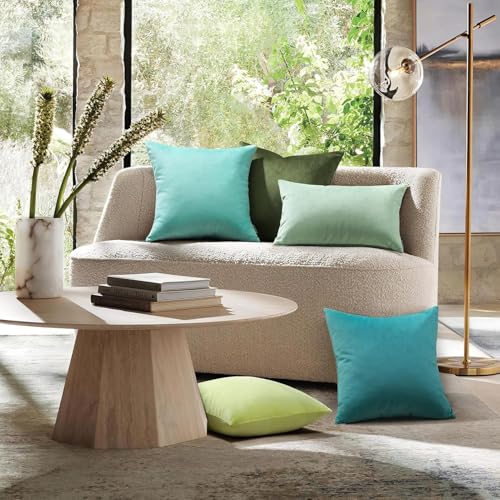 Phantoscope Pack of 2 Christmas Velvet Decorative Throw Decorative Pillow Cover Soft Solid Square Cushion Case for Couch Christmas Green 18 x 18 inches 45 x 45 cm