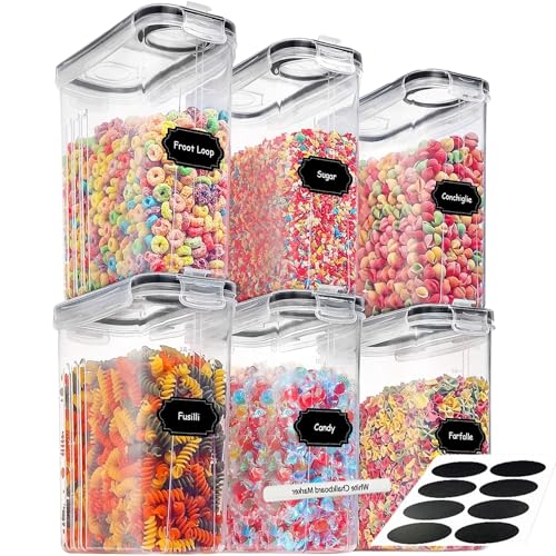 Panzy Home 4L Cereal Storage Containers – Airtight Flip-Top Lids, BPA-Free, Clear Plastic with Labels for Easy Organization– Kitchen Pantry Organiser – Ideal for Cereal, Cornflakes, and Dry Foods (6)