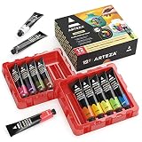 ARTEZA Glass Paint, Acrylic Paint Set of 12 Classic Tones, (0.74 oz, 22 ml) Tubes, Craft Paint for G