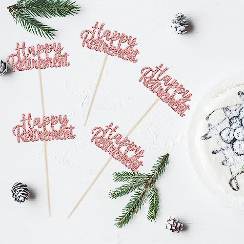 Gyufise 36 Pack Happy Retirement Cupcake Toppers Glitter Retired Cupcake Picks Retirement Theme Birthday Party Cake Decorations Rose Gold #TOP2