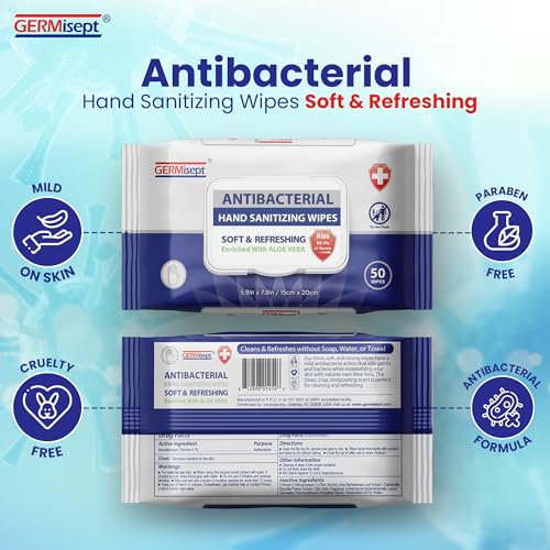Germisept Antibacterial Hand Sanitizing Wipes Bulk Buy ((50 Count x 3 Pack = 150 Wipes))