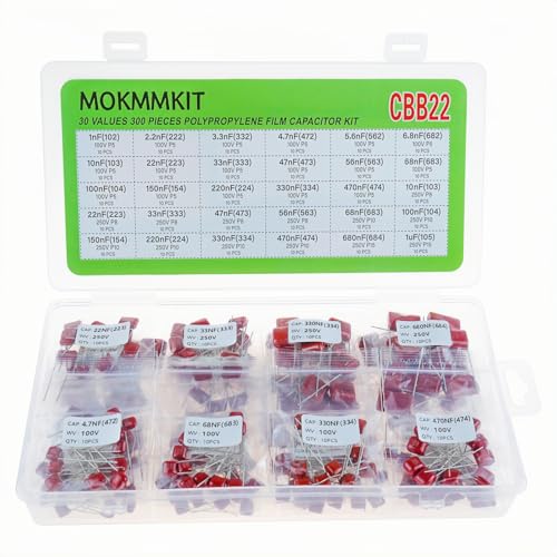 MOKMMKIT 30 Values 300 PCS Metallized Polypropylene Capacitor Kit CBB22 100V-250V Polyester Film Capacitor