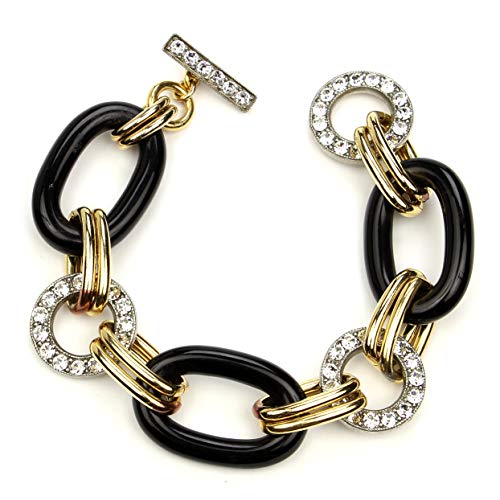 24K Gold Plated, Swarovski Crystal Made In New York Two Tone Art Deco Vintage Jewelry Women Fashion Statement Link Bracelet Chain Fashion Hoops Designer #TOP13