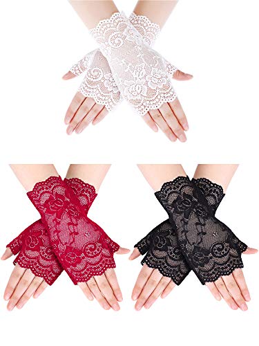 Guantes de encaje sin dedos para bodas exteriores y banquetes de tarde con protección UV