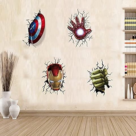 T-YU New Superheroes Breaking Through Wall Sticker 3D Hulk Captain America Children Boys Wall Decals Peel and Stickers for Walls Bedroom Living Room Home Décor(15.7X23.7) Inch Cover