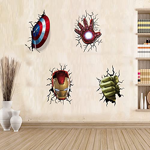 T-YU Sticker mural 3D Hulk Captain America pour enfants, garçons, chambre à coucher, salon, décoration d'intérieur (40 x 60 cm)