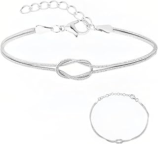 2 Pcs Bracelet Pour Couple, Bracelet Femme Argent, Bracelet Nœud d'Amour, Chaîne Serpent Délicate, Longueur Réglable 17,5 + 5 Cm, Cadeau Pour Couple, Cadeau d'Anniversaire, Bijoux Pour Femme