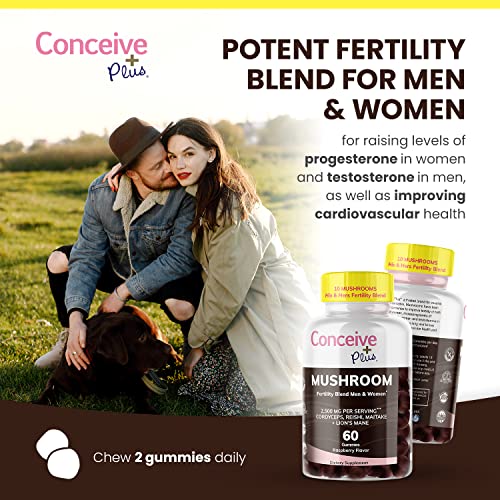 Conceive Plus Mushroom Gummies - 2500Mg Strength, 10:1 Mushroom Complex Supplement, Lions Mane, Ashwagandha, Bladderwrack, Fertility Support, Non-Gmo, 60 Count 30 Day Supply #TOP3