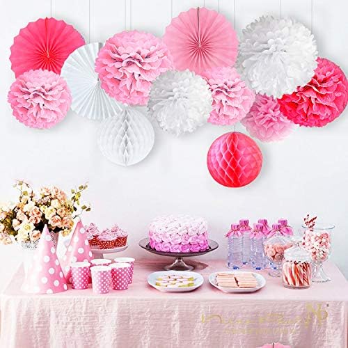 20 Pom Poms Różowe Dekoracje Dziewczyna, Papier Kwiat Pompom Fani Miodowe Kule Tissue dla Baby Party, Chrzciny i Urodziny Party -20 Szt.