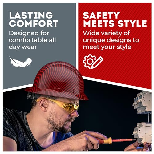 Acerpal Full Brim Non-Vented Red Carbon Fiber Design Carbon Fiber Design Gloss Finish OSHA Hard Hat with 6-Point Suspension - Thumbnail 5