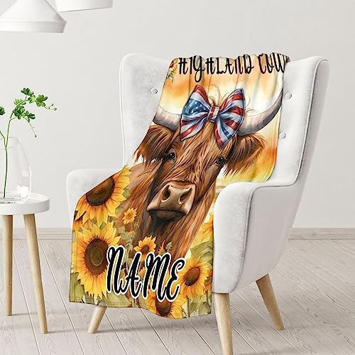 Mercuryelf Custom Highland Cow Throw Blanket - Soft, Fuzzy & Warm - 50x60 Inches Flannel Blankets for Living Room, Sofa - Colorful Rustic Throws Gift for Teens