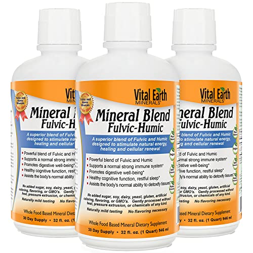 Vital Earth Minerals Fulvic Humic Mineral Blend, Vegan Liquid Ionic Trace Minerals, Multimineral Supplement, Fulvic Acid, Trace Mineral Drops, Fulvic Minerals, Mineral Supplements (3 Pack - 32 Fl Oz Ea) #TOP7