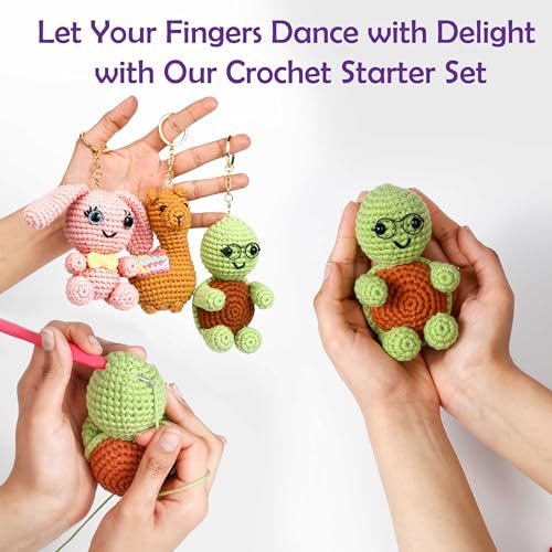 Image of A-URA 3-in-1 Learn to Crochet Kit for Beginners Kids and Adults, Premium Pattern Sunflower, Panda Cactus, Hanging Pot Plant Beginner Crochet Kits with Easy Tube Yarn (3, Animal Pattern)