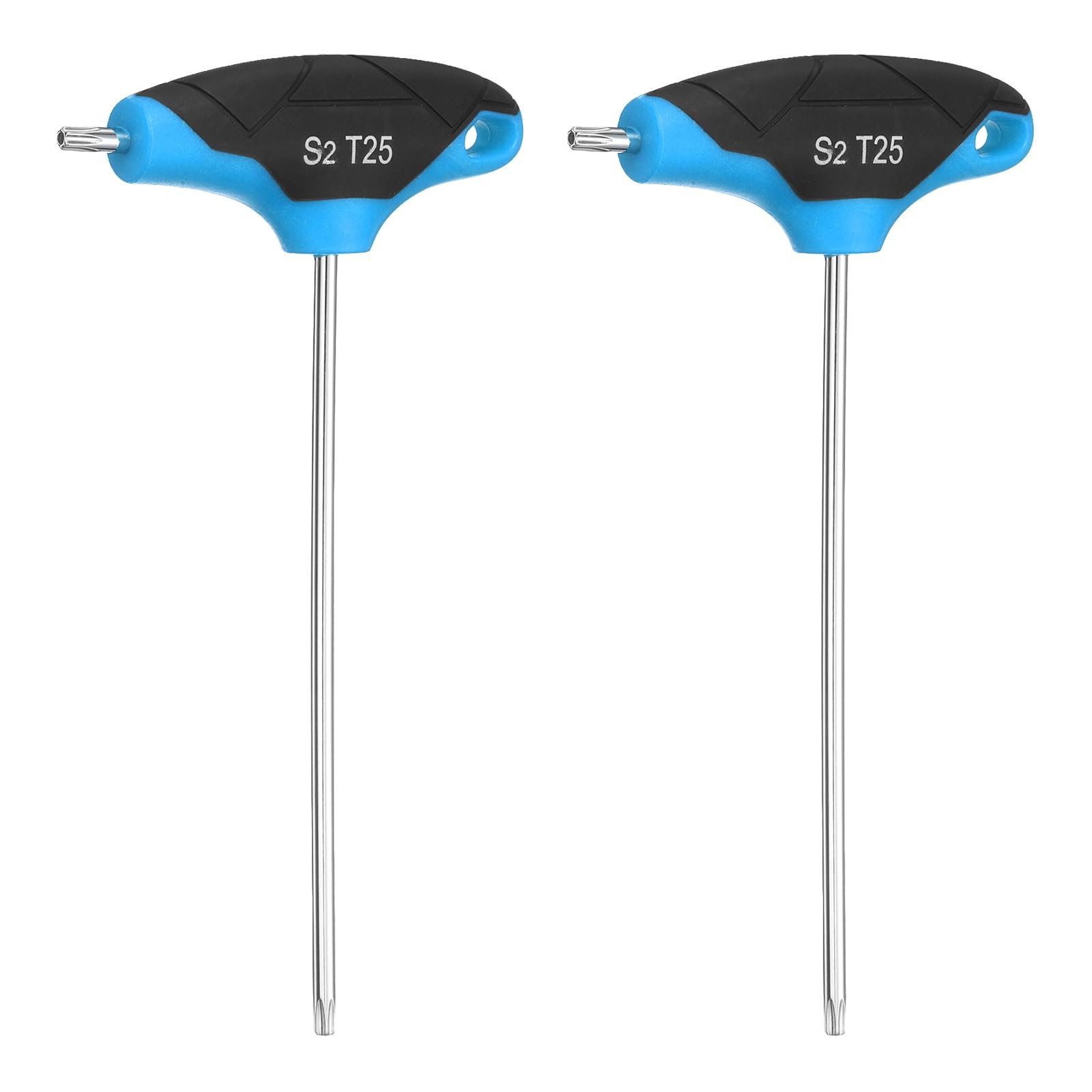 sourcing map 2pcs T-Handle Torx Key Wrench T25 S2 Steel Dual End T-Key Wrench Torx Screwdriver Hex Keys Tool for Automotive Household Maintenance, Blue Black