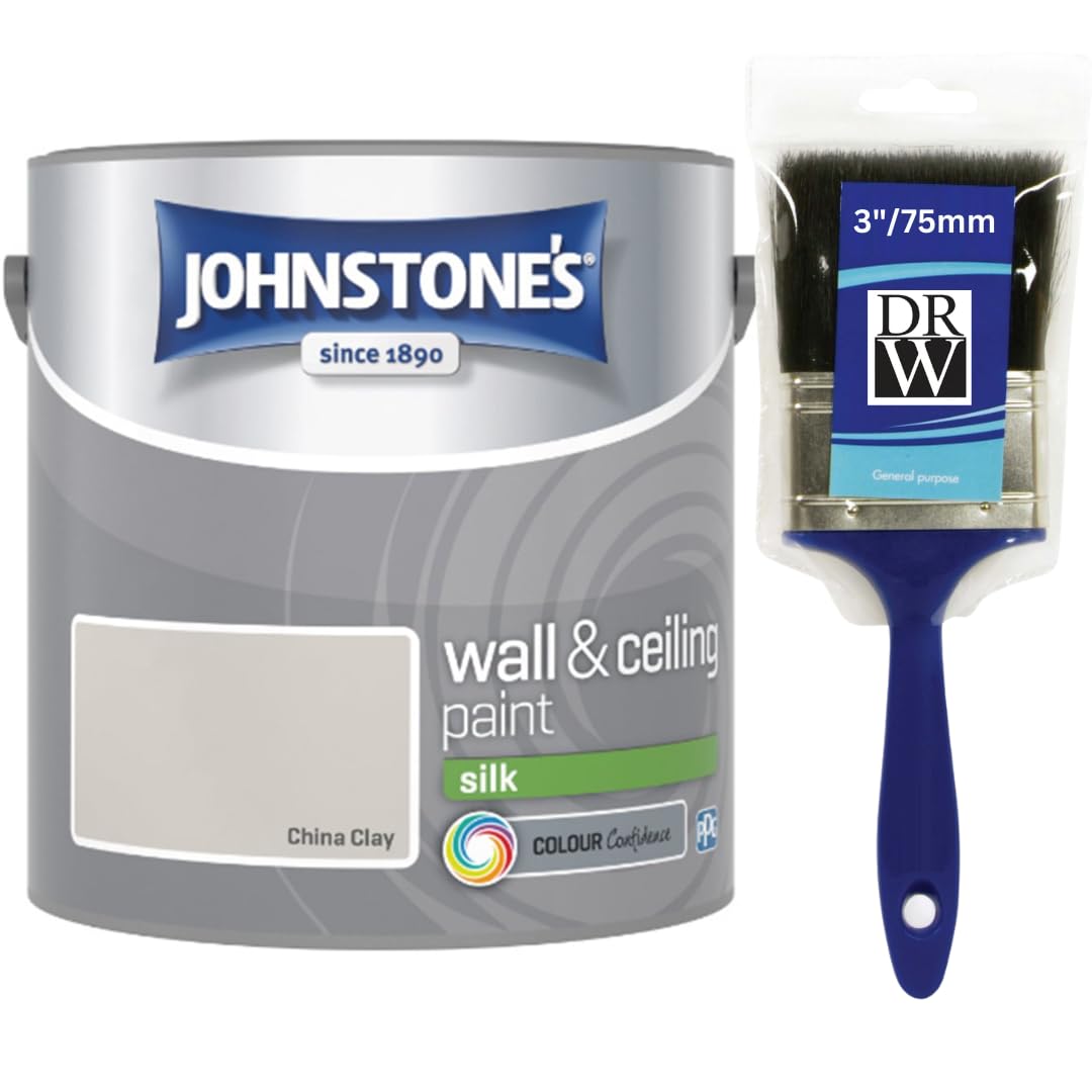 China Clay Johnstoneβs Wall & Ceiling Silk Paint 2.5L + 3" Fence Paint Brush β Smooth Silk Finish, Excellent Coverage, Quick Dry, Low Odour Interior Paint for Walls & Ceilings