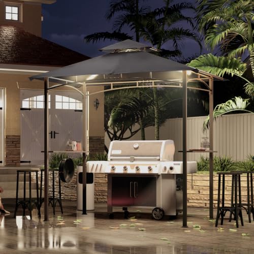 Image of MASTERCANOPY 8 x 5 Grill Gazebo Outdoor BBQ Gazebo Canopy with 2 LED Lights (Dark Gray)