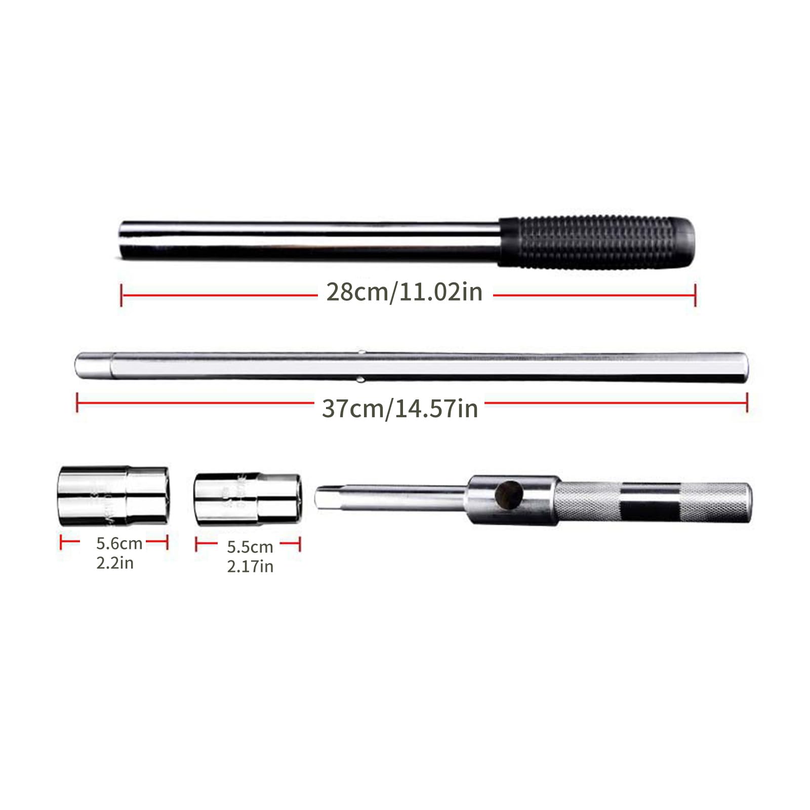 Universell verlängerte Laschen, Teleskop Reifenschlüssel, verstellbare Radmutter mit Standard Stecknuss (17 mm, 19 mm, 21 mm, 23 mm) Universell verlängerte Laschen