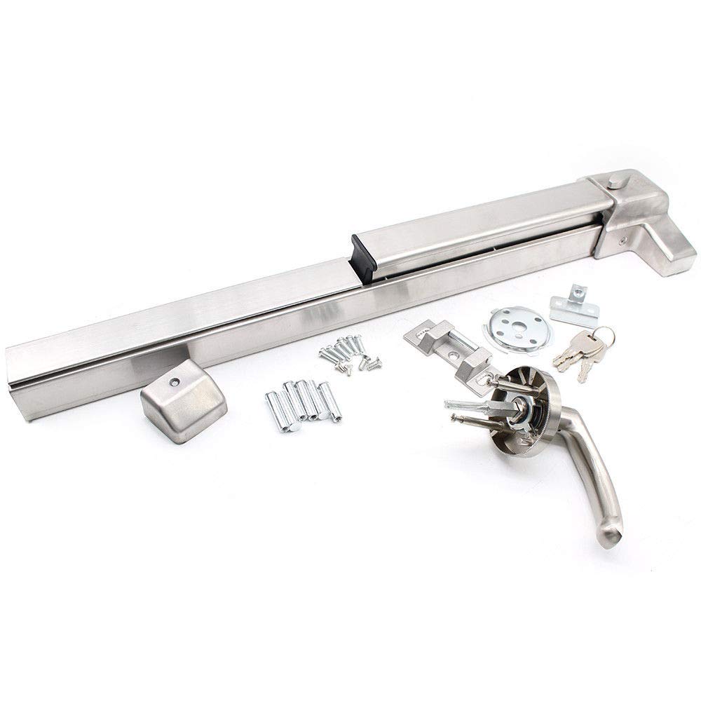 Door Push Bar Handles with Exterior Lever Emergency Lock Stainless